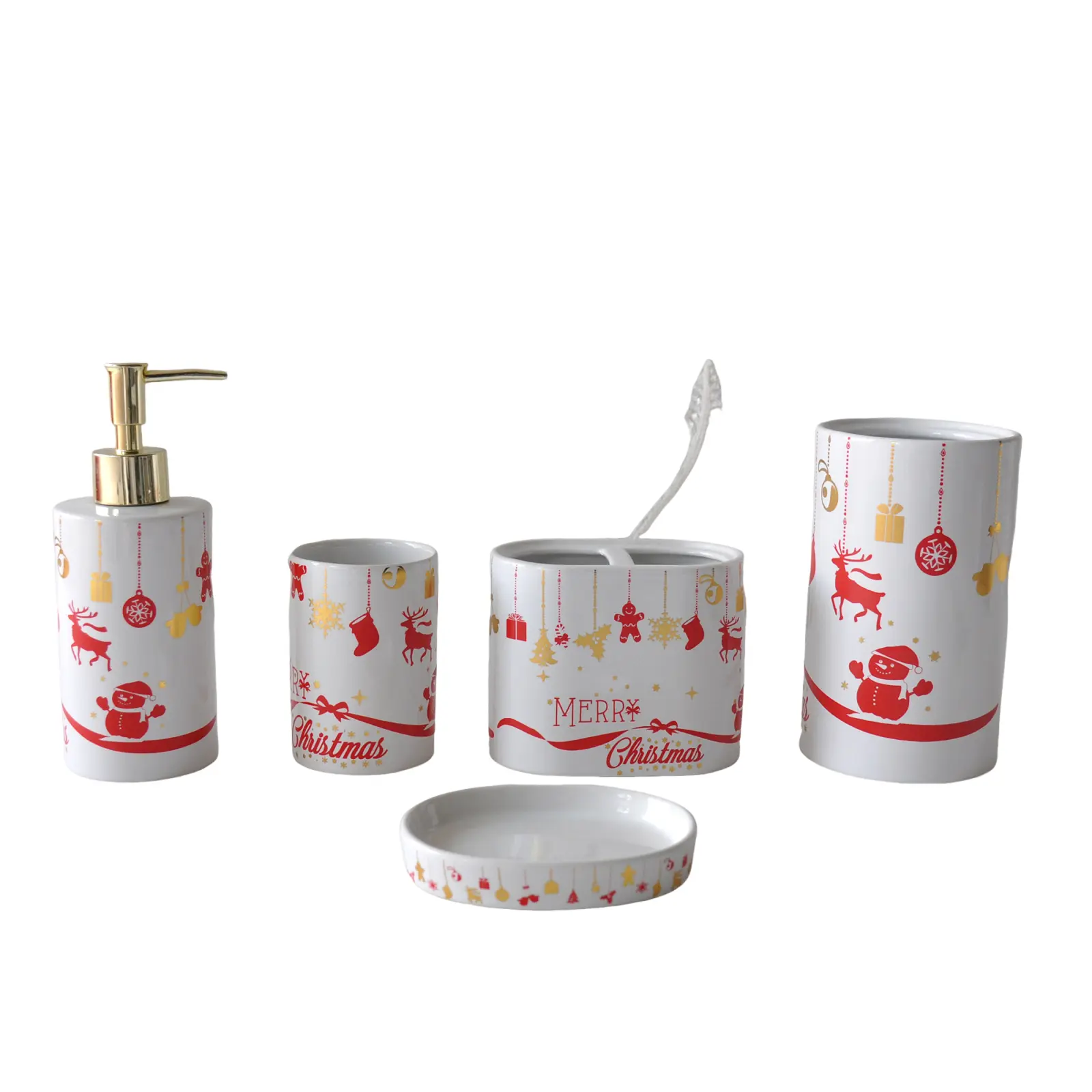 Christmas Red & White Ceramic Bathroom Accessory Set