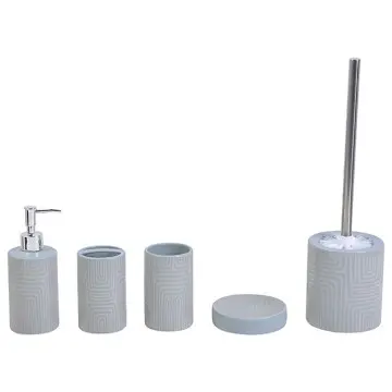 Light Grey Geometric Textured Ceramic Bathroom 5-Piece Set