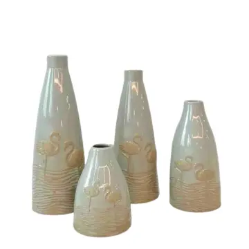 Nordic Minimalist Flamingo - Embossed Gradient Stoneware Vase Set