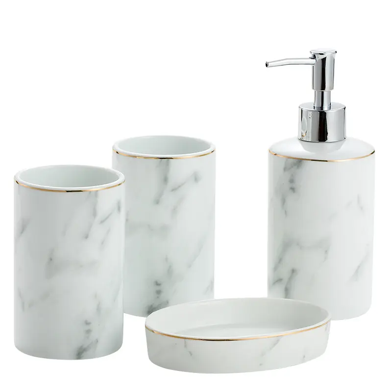 Luxury Marble-Patterned Ceramic Bathroom 4-Piece Set