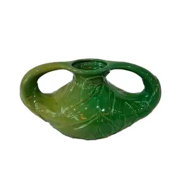 Dual - Handled Tropical Leaf - Embossed Gradient Green Ceramic Vase | Artistic Home Decor