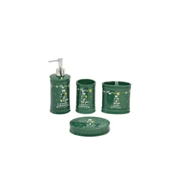 Forest Green Harvest Ceramic Bathroom Set (5-Piece) - Pumpkin & Acorn Decor