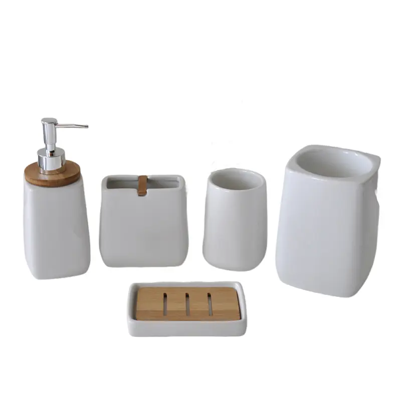 Minimalist White Ceramic Bathroom 5-Piece Set