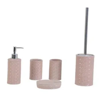 Modern Luxury Pink Geometric-Embossed Ceramic Bathroom Accessory Set