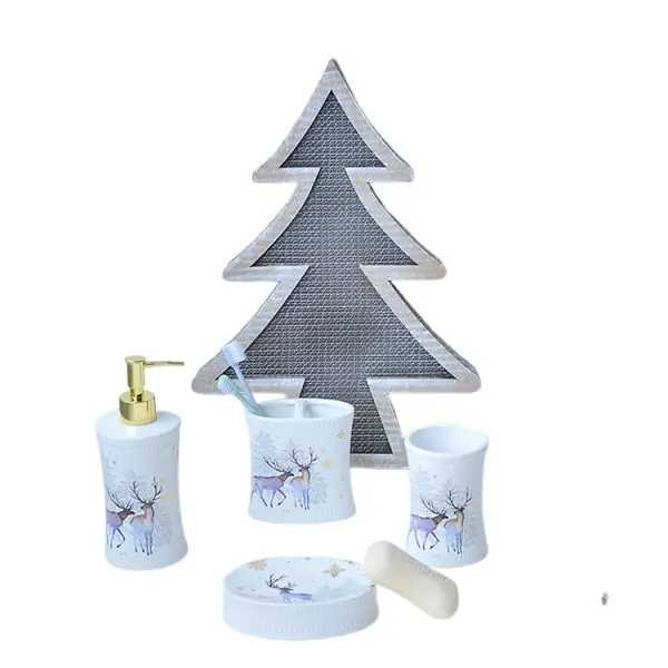 Christmas Reindeer Snowflake Ceramic Bathroom 4-Piece Set