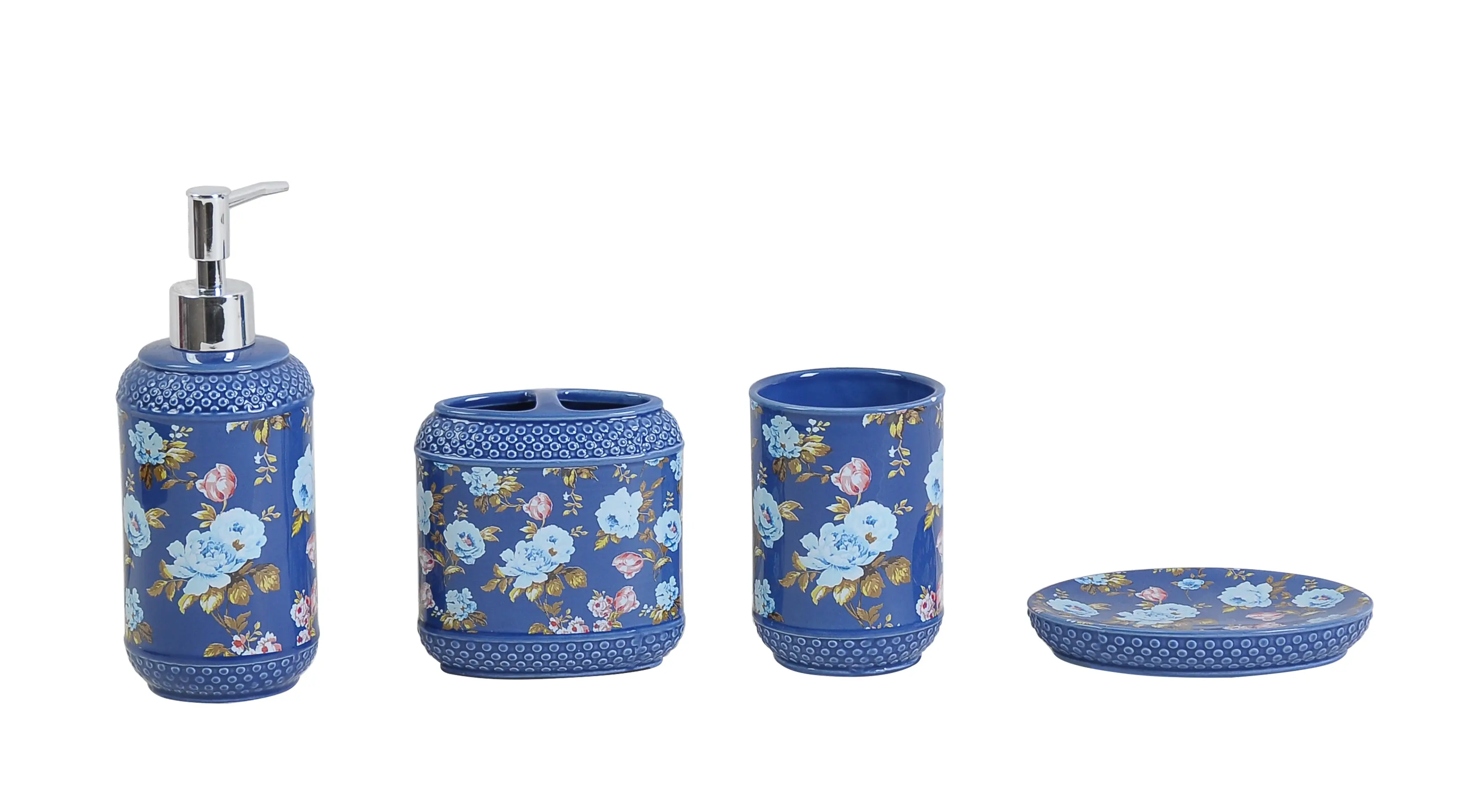 Vintage Floral - Patterned Ceramic Bathroom Accessory Set