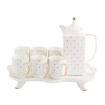 Luxury White Polka Dot & Diamond Pattern Ceramic Tea Set