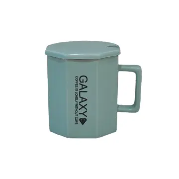 Minimalist Mint Green Octagonal Ceramic Coffee Mug with Lid