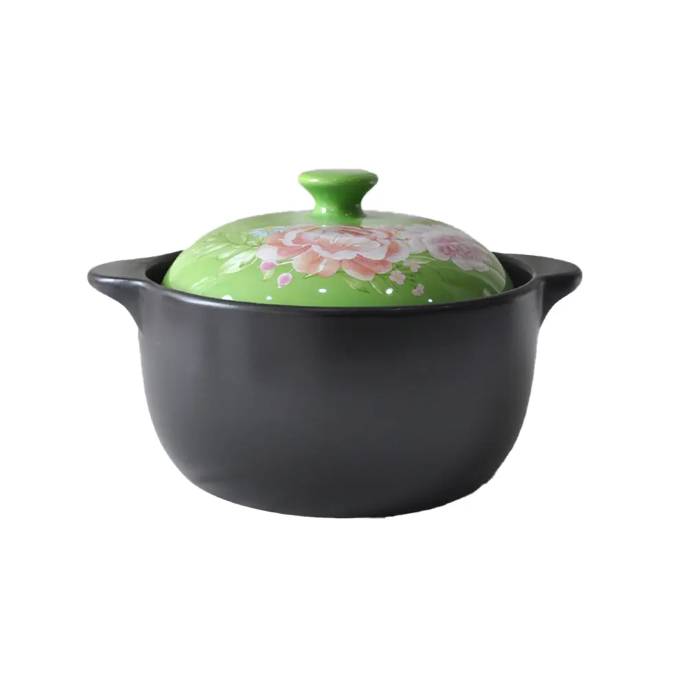 Color Block Hand Painted Floral Ceramic Casserole with Lid