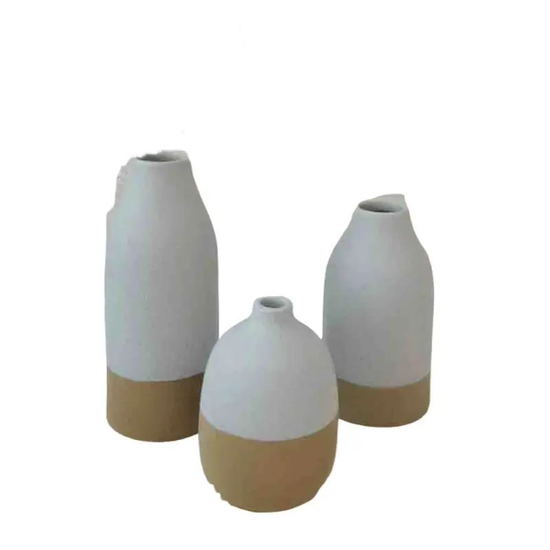Nordic Two-Tone Gray-White & Tan-Yellow Stoneware Vase Set