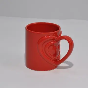 Oversized Heart-Embossed Stoneware Mug – 16oz (475ml) Bold Red Coffee Cup with 3D Embossed Love Design