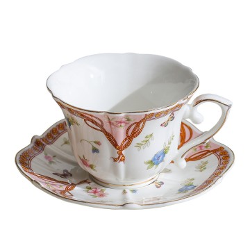 Vintage European Floral Ceramic Teacup and Saucer Set