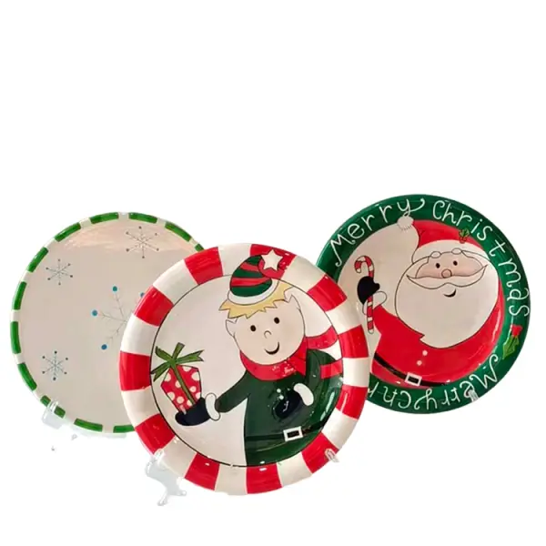 Christmas Cartoon Dolomite Decorative Plate Set - 3 Piece