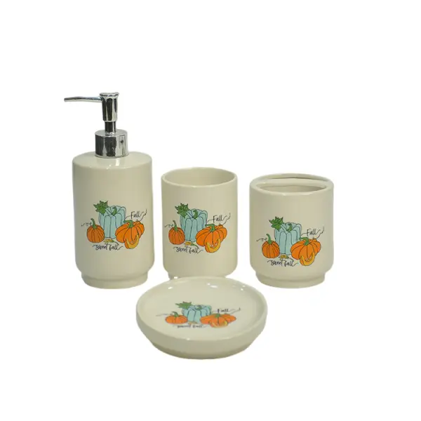 Fall Pumpkin Pattern Ceramic Bathroom 4-Piece Set