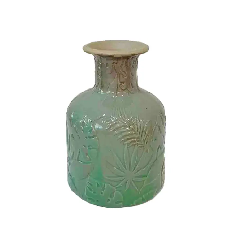 Tropical Leaf - Embossed Gradient Green Ceramic Vase | Artistic Home Decor