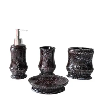 Dark Brown Kiln-Changed Glaze Ceramic Bathroom 4-Piece Set