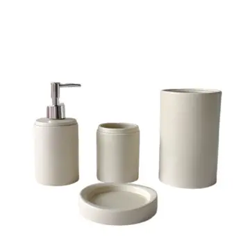 Cream White Minimalist Ceramic Bathroom 4-Piece Set