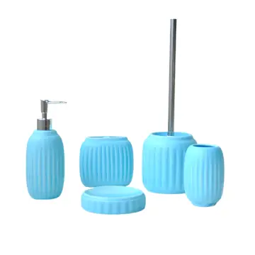 Sky - Blue Vertical - Ribbed Stoneware Bathroom 5 - Piece Set
