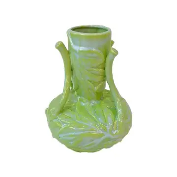 Dual - Handled Leaf - Embossed Light Green Ceramic Vase | Artistic Home Decor Accent