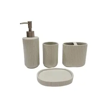 Matte Grey Speckled Glaze Stoneware Bathroom Set - 4 - Piece