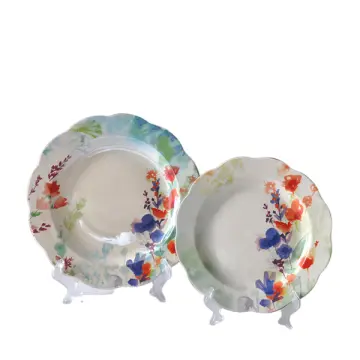 Watercolor Floral Scalloped - Edge Ceramic Plate Set