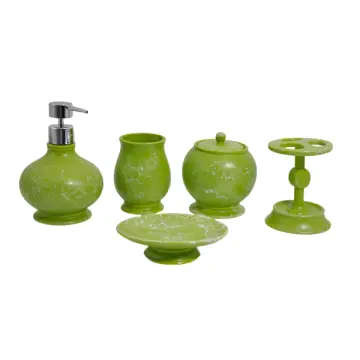 Light Green Crackle Glaze Vintage Stoneware Bathroom 5-Piece Set