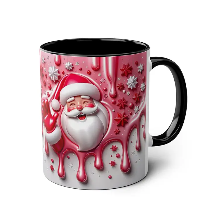 Christmas Dripping Glaze Santa Claus Pattern Multicolor Ceramic Mug