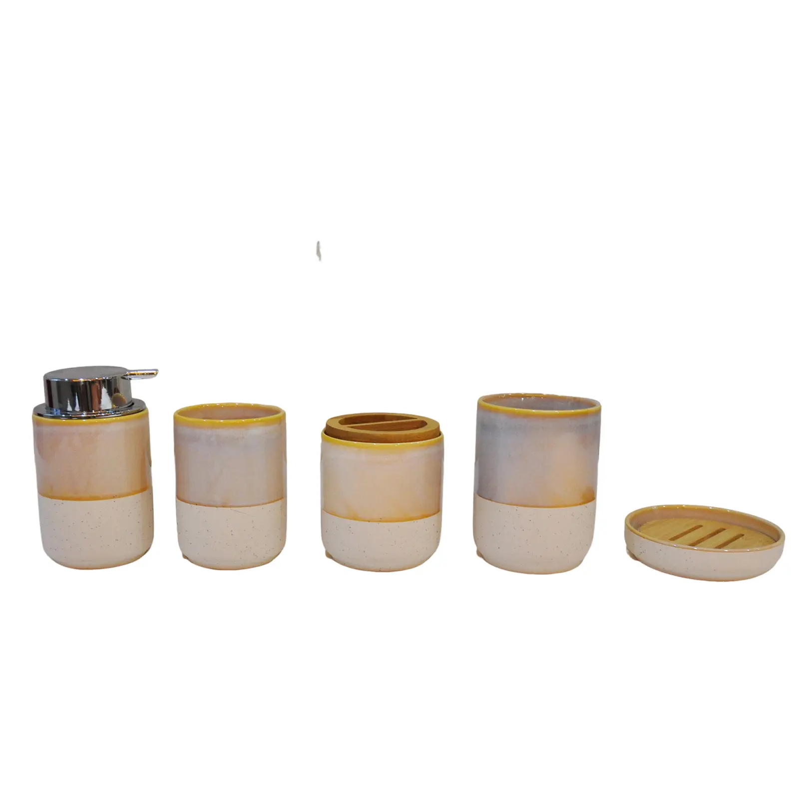 Warm Yellow Gradient Speckled Stoneware 5-Piece Bathroom Accessory Set