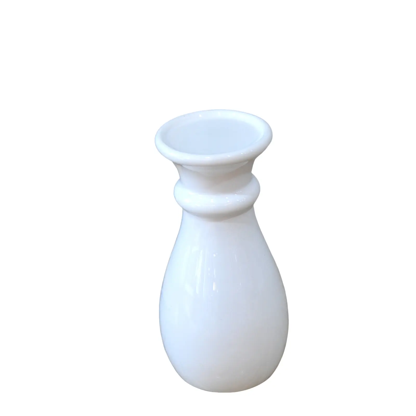 Glossy White Ceramic Ring-Necked Candle Holder