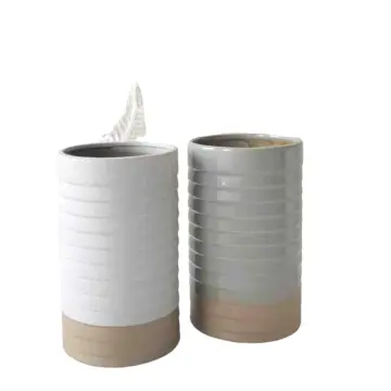 Morandi Color Ribbed Two-Tone Stoneware Vase