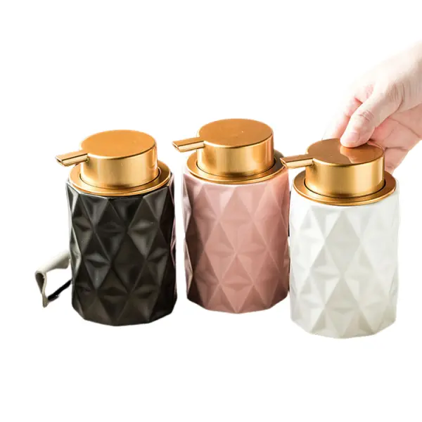 Multicolor Rhombus Embossed Ceramic Soap Dispenser