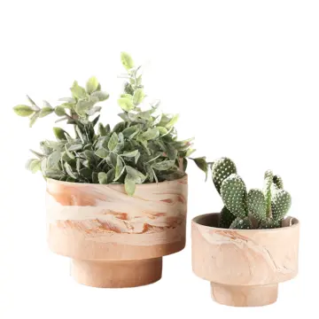 Wabi-Sabi Light Brown Marble Texture Pedestal Ceramic Planter