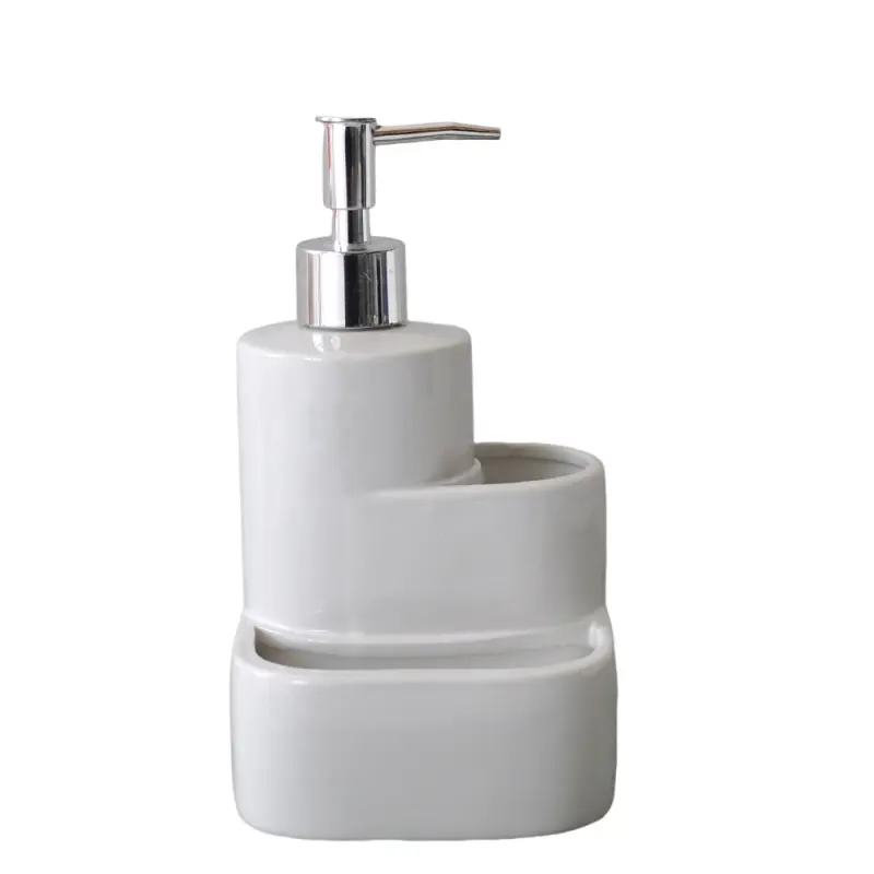 White Ceramic Tiered Integrated Bathroom Organizer