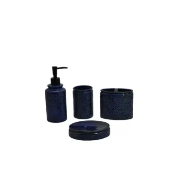 Dark Blue Retro Pattern Ceramic Bathroom 4-Piece Set