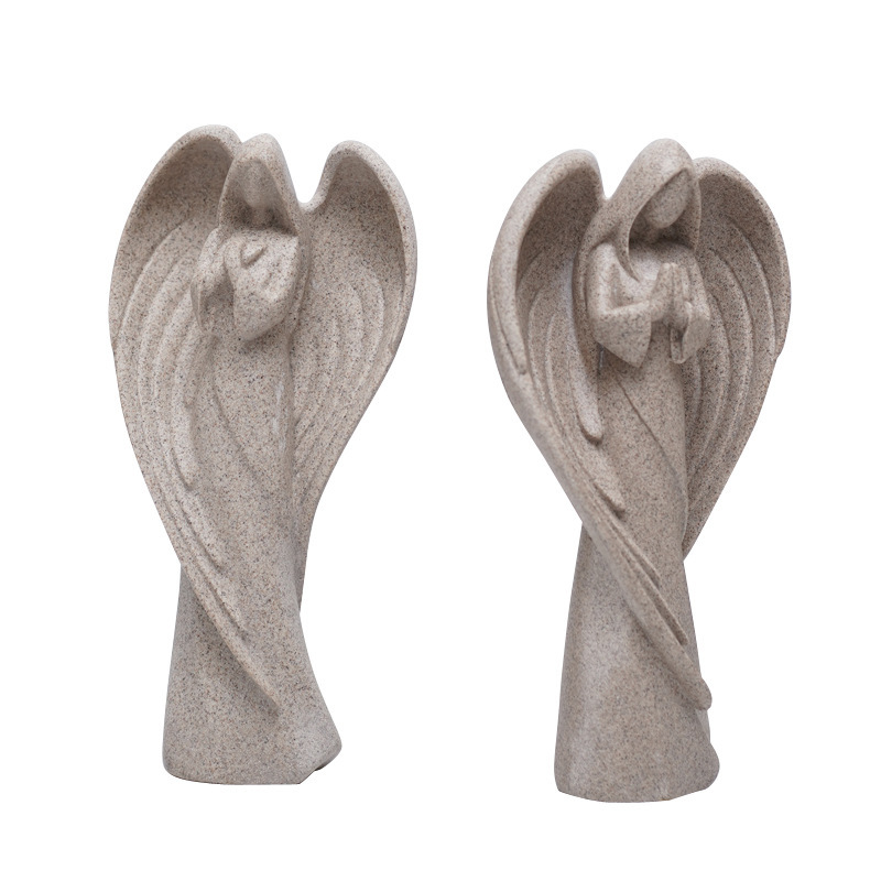 Sandstone Texture Resin Angel Sculpture Set