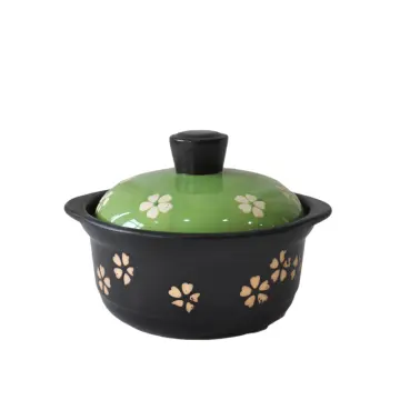 Japanese Black & Green Contrast Cherry Blossom Ceramic Casserole
