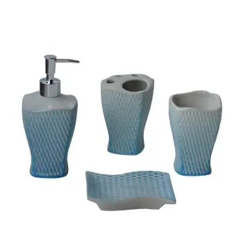 Modern Minimalist Blue - White Textured Ceramic Bathroom Accessory Set
