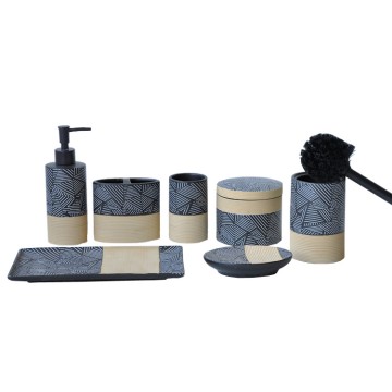 Modern Geometric Two - Tone Ceramic Bathroom Accessory Set