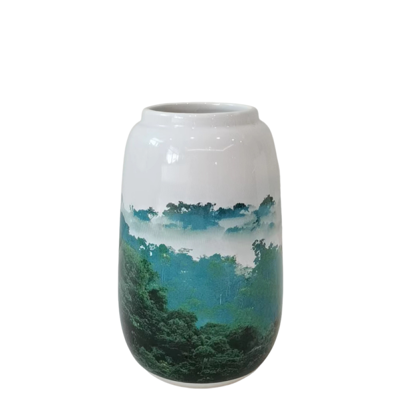 Ink Wash Mountain Landscape Ceramic Vase