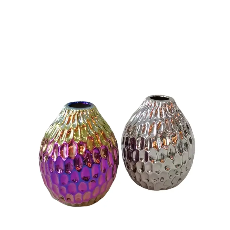 Luxury Two-Tone Hammered Titanium-Plated Ceramic Vase