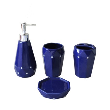 Deep Blue Geometric Ceramic Bathroom 4-Piece Set