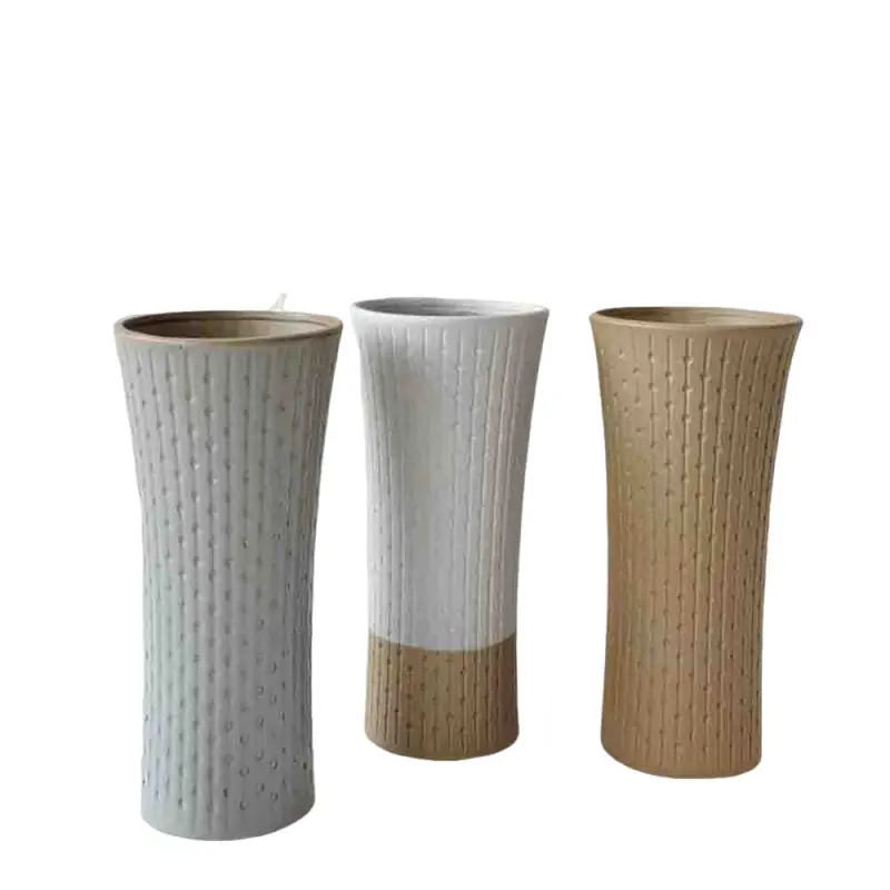 Morandi Color Vertical Striped Texture Curved Stoneware Vase