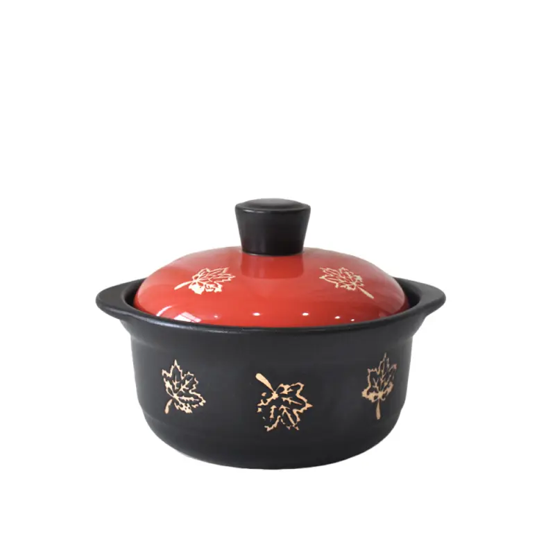 Black & Red Contrast Maple Leaf Pattern Ceramic Casserole