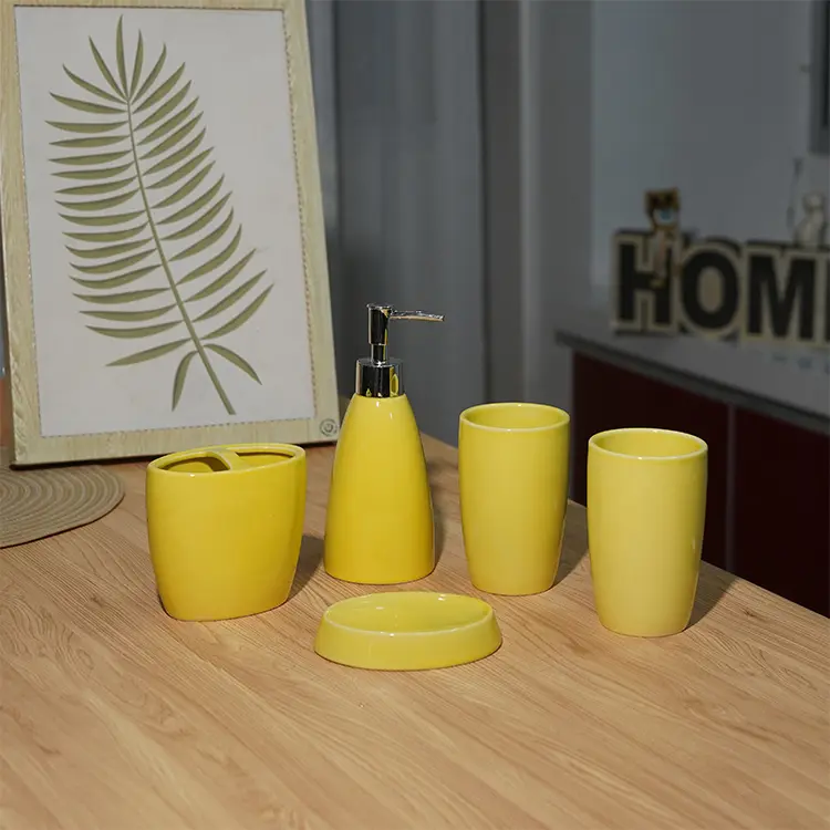 Wholesale Low Price Ceramic Home Decor 5 Pieces Shiny Pure Color Glazed Bathroom Accessories Set (9).jpg