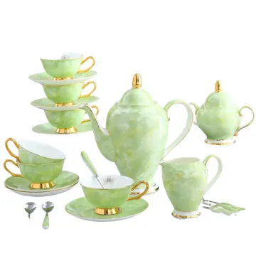 European Luxury Light Green Marble - Pattern Ceramic Tea Set
