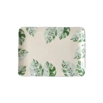 Tropical Monstera Leaf Printed Square Ceramic Serving Tray