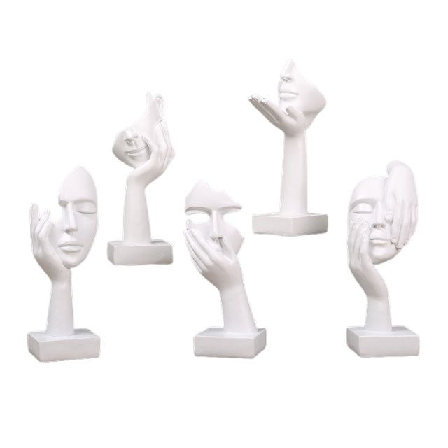 Minimalist White Abstract Face-Hand Resin Art Sculptures