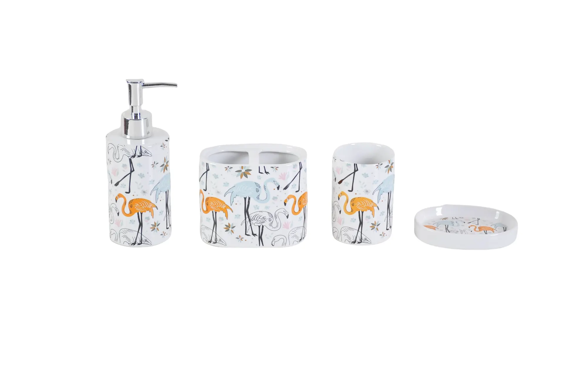 Fresh Colorful Flamingo Pattern Ceramic Bathroom Accessory Set