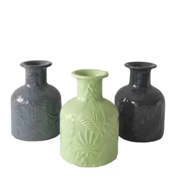 Morandi Color Embossed Plant Pattern Stoneware Mini Vase