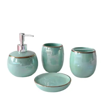 Light Cyan Iridescent Ceramic Bathroom 4-Piece Set